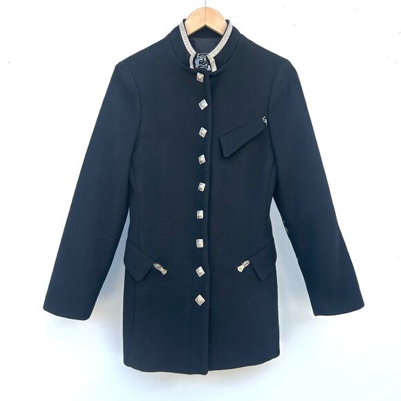 Vintage Parasuco Military Style Embroidered Wool Jacket Black Silver Baroque XS - Picture 5 of 9